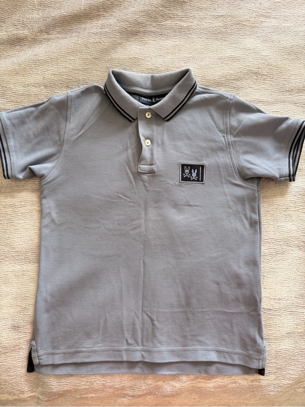 Psycho Bunny Kids Gray Polo with Black Trim Size 10-12 (M)